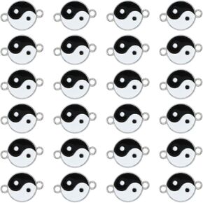 Honbay 24PCS Enamel Alloy Yin Yang Charms Connectors Double Hole Tai Chi Charms Link Pendant Yoga Meditation Bead Charms for Earrings Bracelets Anklets Necklaces Jewelry Making and DIY Crafts