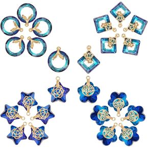 SUNNYCLUE 1 Box 24Pcs 4 Styles Electroplate Glass Charms Flower Star Crystal Charms with Rose Tree Ring Rectangle Charm Dangle Beads for Women DIY Earring Necklace Jewelry Making Supplies