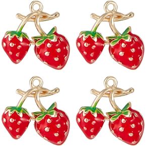 Beebeecraft 1 Box 10Pcs Strawberry Charms 18K Gold Plated Brass Red Fruit Charms with Hole for Jewelry Making DIY Bracelet Necklace Findings