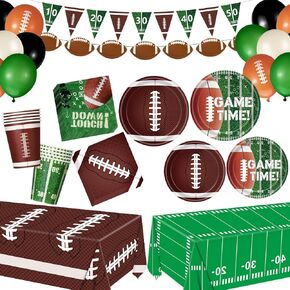 Pickmesh 294 Pcs Football Party Decoration Football Plates Napkins Cups Tablecloth with Balloons and Banners Party Supplies for Birthday Game Tailgate Party Decorations, Serve 50