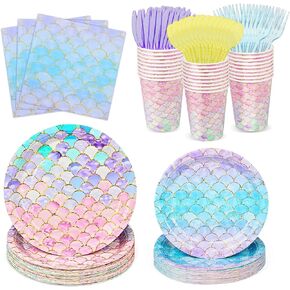 168PCS Mermaid Birthday Decorations Little Mermaid Party Decorations Under the Sea Party Mermaid Party Supplies Party Favors Mermaid Plates, Napkins, Cups, Cutlery, Baby Shower Serve 24