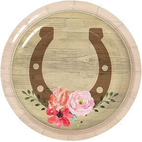 Fun Express Horse Party Horseshoe Paper Dessert Plates - Multicolor Paper Disposable Dinner Dessert Plates for Congrats Grad Party Decorations - Floral Farmhouse Theme Party Tableware - 8 Pieces