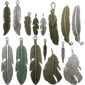 Samanter 100g Feather Charms Collection - Antique Silver Bronze Patina Big Goose Bird Plume Plumage Pinion Wing Feather Metal Pendants for Jewelry Making DIY Findings (HM17)