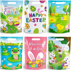 72 Pieces Easter Gift Bags Plastic Large Easter Treat Bags Reusable Rabbit Bunny Egg Easter Goodie Bags for Easter Basket Party Favor Supplies Gift Wrapping
