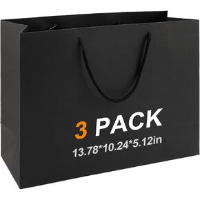 MUIIGOOD 3pcs Large Black Gift Bags With Handles 13.7x10.2x5.7 Inch Elegant Paper Gags Bulk For Party Shopping Birthday Wedding Christmas