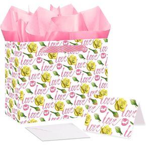 Jaywayang 2PCS 12.6" Valentines Gift Bags With Tissue Paper and Card, Large Valentine's Day Gift Bags Reusable Love Heart Valentines Bags, Valentines Goodie Bags(White, Black)