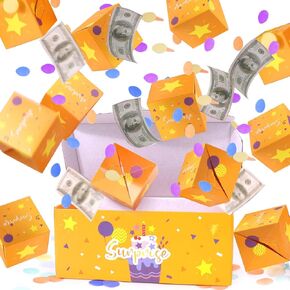 BABORUI Birthday Surprise Box Gift Box for Money, Happy Birthday Surprise Gift Box Explosion with Confetti, Seeroze Exploding Gift Box for Men Women Kids(Blue Birthday)
