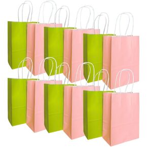 Green and Pink Gift Bags 6x8in - For Girls, Baby Shower, Birthday, Cute Party Favors (30ct.)