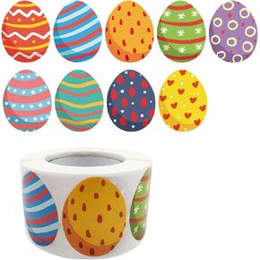 500 Pieces Easter Roll Stickers Eggs Labels Roll Self-Adhesive Decorative Stickers Egg Bunny Shaped Stickers for Easter Party Supplies, Envelopes, DIY, Cards, Gift Bags, Parties Presents