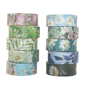 Spring Flower Washi Tape Set 10 Rolls - 15 mm Floral Decorative Tape for Bullet Journal, Planner, DIY Arts Crafts, Scrapbooking, Holiday Decoration
