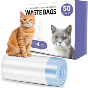 Sousia Cat Litter Box Liners - 50 Count Large Two-Way Drawstring Tear & Leak Resistant Unscented Waste Bag for Automatic Cat Litter box-23×15.7"