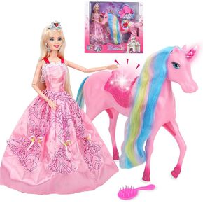 BETTINA Magical Light Unicorn Princess Dolls Set, Unicorn Toys for Girls, Horse Toys with Mane and Tail, Princess Toys, Unicorn Gifts for Girls