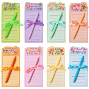 8Sets Teacher Notepad Sets to Do List Sticky Notes Memo Notepads Bulk, Teacher Appreciation Gift Pens for School Supplies Colorful Notepad Planner Organizer Teachers' Day Gifts for Teachers Men Women