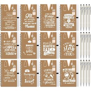 Eaasty 24 Pcs Nurse Gifts, Nurse Notebooks Thank You Gifts for Nurse Appreciation Gifts Inspirational Journals with 12 Pcs Retractable Pens Bulk Nursing Gifts Notepad for Nurse Teachers Office