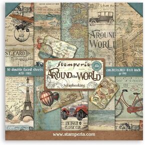 STAMPERIA INTERNATIONAL, KFT PAPER PAD 8X8 10PK AROUND THE, 20.3 x 20.3 (8" x 8"), Multicoloured