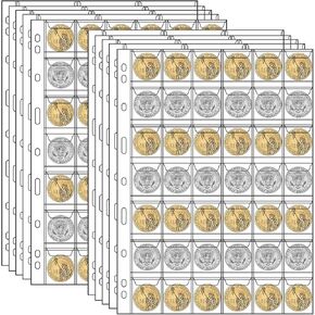 420 Pockets Coin Collection Supplies Pages,10 Sheets Coins Collecting Pocket Page,Coin Collecting Supplies with Standard 9 Holes Binder Sleeves for Coin Stamp Currency Collection