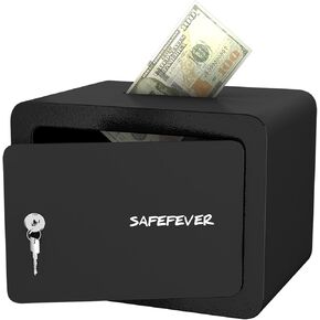 Mini Safe Box, Safe Small, Small Home Safe with Drop Slot, 0.23 Cubic Steel Small Safe with Key for Kids, Small Safe for Money, Coins, Cash, Jewelry, Valuables, White