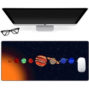 Large Gaming Mouse Pad for Desk Cover,35.43 X 15.75 Inches Large Black Computer Desk Pad Mat for Keyboard and Mouse,3mm Thick Non-Slip Base Planet Space Mousepad for Desk Accessories