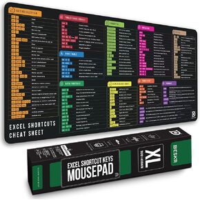 Excel اختصار مفاتيح الماوس وسادة | تمديد XL Cheat Sheet Gaming Desk Pad | جهاز كمبيوتر مفاتيح جدول بيانات PC حصيرة | حواف مخيط غير مقاومة للمياه مقاومة للمياه 4 ملم-أسود (36x16 بوصة)