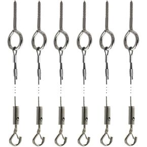 DGOL Picture Hanging Wire System, Could DIY 6 Pairs Screw in Hanger Hooks Kit for Picture or Art Frame, LED Light, Include Screw in Hooks, 304 Stainless Steel Wire Rope, Sleeves and Lock Turnbuckles