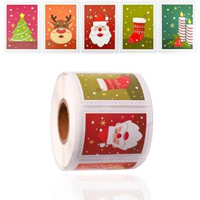 Gift Stickers - 500 Pcs Per Roll, 5 Cute Designs, Perfect for Xmas Gifts, Holiday Package Decorations, and New Year Wrapping Decor