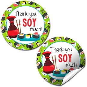 Thank You Soy Much Sushi Appreciation & Encouragement Sticker Labels, 40 2" Party Circle Stickers by AmandaCreation, Great for Teachers, Co Workers, Employees and Anyone Who Needs to Feel Appreciated
