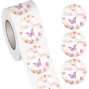 Heyfibro 500PCS 1.5" Hello Spring Sticker for Small Business, Baking Packaging, Gift Cards, Envelopes Seals, Party Supplies(Wreath 3)