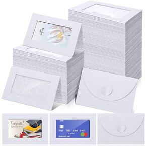 Uiifan 150 Pcs Gift Card Envelopes with Clear Window 4 x 2.8 Inch Blank Mini Envelopes with Heart Shaped Clasp Gift Card Sleeves for Business Cards Key Cards Party Greeting Invitation(Black)