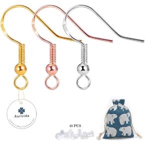 925 sterling argring anks hypoallergenic 48pcs Silver+Gold+Rose Gold Jewelry Making Supplies Supplies Host Wires Fish Hook Fish Frame مع 48 ٪