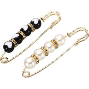 PATIKIL Decorative Pins for Clothing Fashion Safety Pins Simulation Pearl Safety Pins, 2Pcs Faux Pearl Bag Brooch Pins Clip for Women Clothing Sweater Shawl Dresses Decoration