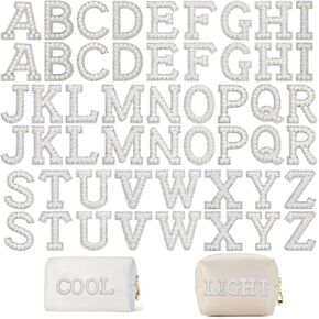 52 Pcs Iron on Letters Pearl Letter Patches with Pearl Rhinestone Self Adhesive A-Z Stick on Pearl Letter Patches for Clothes, Fabric, Backpack