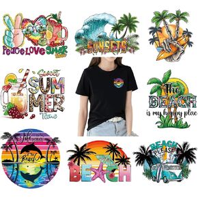 8PCS Small Size Beach Iron On Decals Thermal Transfer Stickers for Clothing Heat Press Decoration Appliqued Sublimation Patches Iron On Transfer Designs Heat Press Vinyl for Shirts(sandbeach)