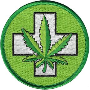 Medical Marijuana Iron-On Patch Medicinal Cannabis Green Cross Pot Leaf Embroidered Emblem