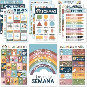 12 Boho Spanish Posters For Classroom Decorations - Spanish Educational Posters For Toddlers Spanish Posters For Classroom Elementary, Spanish Classroom Decor Spanish Alphabet For Classroom Wall