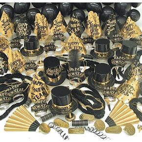 New Years Eve Party Supplies 2025 for 100 I 352 Pcs I Black And Gold Top Hats Tiaras Bead Necklace Noise Makers I 2025 New Years Decorations Happy New Year Decorations 2025 Bulk Party Favors