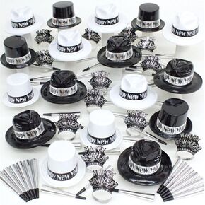 New Years Eve Party Supplies 2025 for 100 I 352 Pcs I Black And Gold Top Hats Tiaras Bead Necklace Noise Makers I 2025 New Years Decorations Happy New Year Decorations 2025 Bulk Party Favors