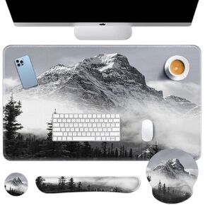 Arttown Spring Flower Desk Mat Leaves Floral Colorful Mouse Pad Set 4 in 1 Ergonomic Design Large Mousepad + Keyboard Wrist Rest + Mouse Wrist Rest + Coaster Suitable for Home Office Study Game