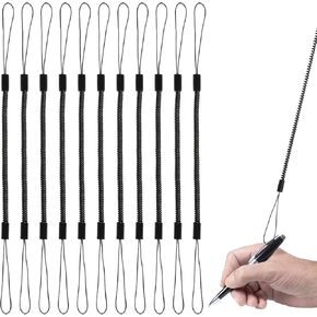 10Pcs Elastic Lanyard Tether Retractable Anti-Lose Tablet Pens Coil Spring Straps Retractable Coiled Tether Spring Coil Strap Perfect Tool for Tether a Drawing Pen to Touchscreen (Black)