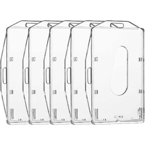 5 Pack Hard Plastic Badge Holder, Dual-Sided Horizontal and Vertical ID Card Holders with Thumb Slots, Clear ID Badge Holder for Office and School Identity Cards by FadyRaye
