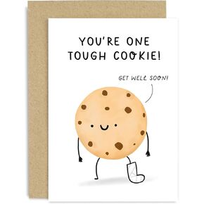 Old English Co. Funny Get Well Cards - 'Tough Cookie' Get Well Soon Gift - Cute Feel Better Card - Sympathy Speedy Recovery Card | Blank Inside