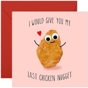 Anniversary Card for Girlfriend Boyfriend - I Would Give You My Last Chicken Nugget - Kids Valentines Day Cards For School Husband Wife - Love Greeting Cards For Her Him - Comes With Cute Stickers