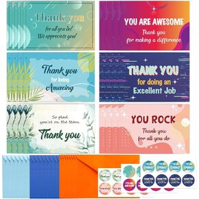 Employee Appreciation Cards Bulk: 24 Pcs Cool Employee Thank You Card with Envelopes &Stickers, Affirmation Card, Appreciation Gifts for Staff Coworkers Teachers Nurses Work Anniversary