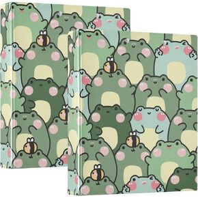 لطيف Kawaii Frog 3 Ring Binder ، Hardcover Round Ring Binders ، يحمل 200 ورقة ، مستلزمات مكتبية يومية