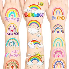 96 PCS Rainbow Tattoos for Kids, Girl Temporary Tattoos for Kids, Rainbow Party Decorations, Birthday Decorations, Girls Accessories, Cute Gifts for Party Birthday
