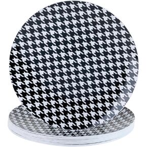Dining Collection Party Plastic Plates – Black and White Houndstooth Design - Round - 10 Count- Elegant Premium Durable Plates for Versatile Celebrations (7.5")
