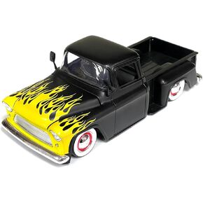 Jada Toys 1:24 1955 Chevrolet Stepside Truck - Matte Black with Yellow Flames - Just Trucks - 34294