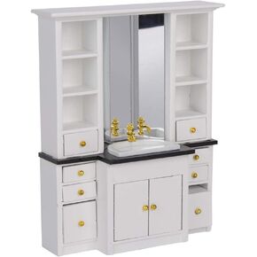 Dollhouse Basin Cabinet,Miniature Mini Basin Cabinet Furniture for 1:12 Dollhouse Bathroom Kitchen Decoration Accessory(White)