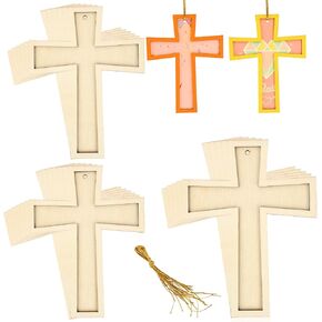 20 Pcs Unfinished Small Wooden Crosses with Gold String DIY Blank Wooden Layered Cross Crafts Wood Cross Ornaments for Easter Tree Church Home Wall Decoration