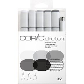 Copic Sketch Alcohol Marker 5 Colors + Multiliner SP Set, Sketching Grays