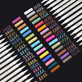 Sunshilor Metallic Markers Fine Point Metallic Marker Pens for Black Paper, Rock Painting, Easter Egg, Halloween Pumpkin, Card Making, Metal, Ceramic, Wine Glass, Set of 15